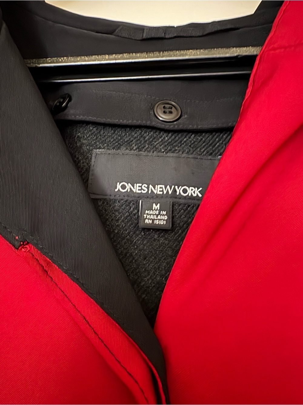 Jones New York Red Trench Coat with Black Hood Trim - Picture 2 of 11